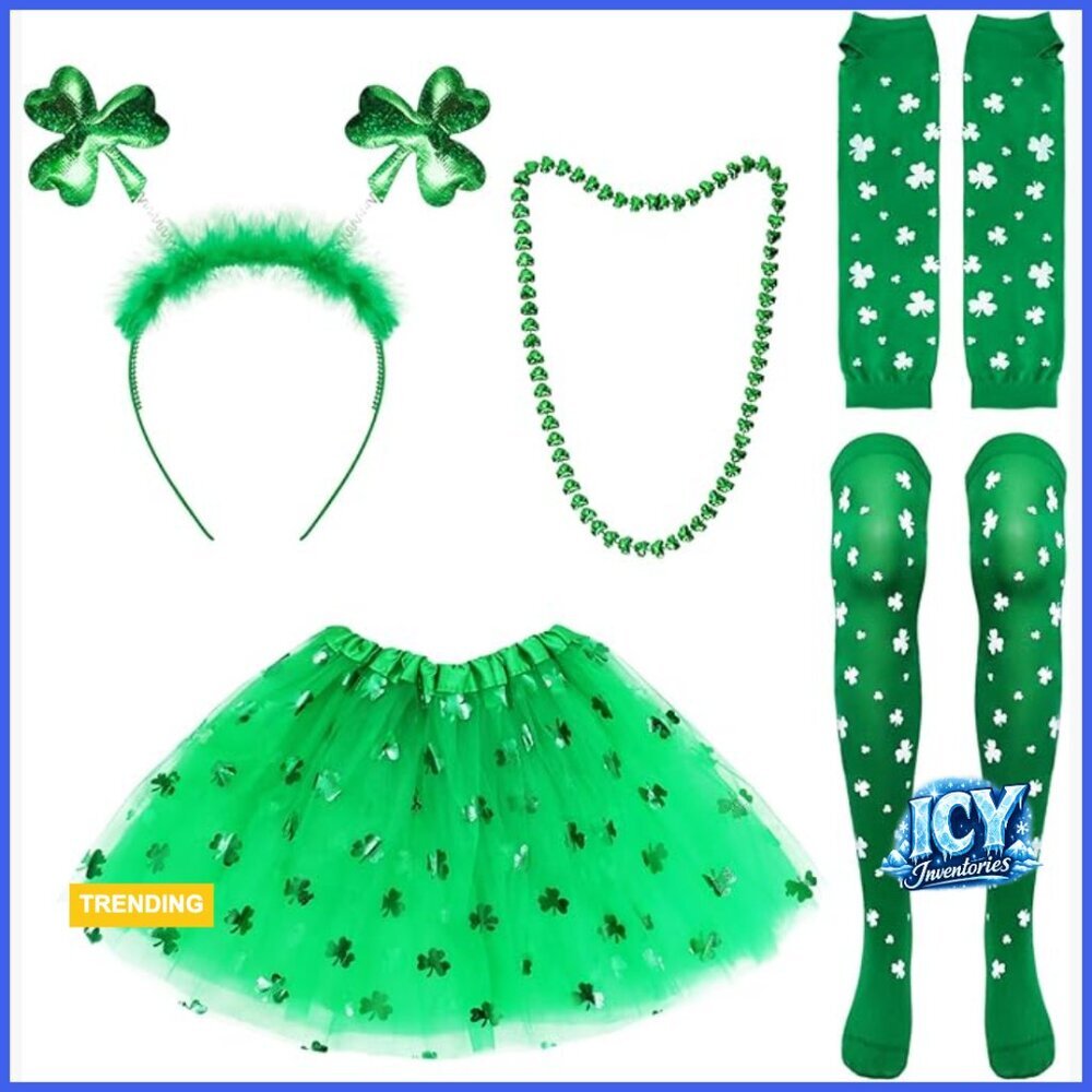 St. Patrick's Day Costume Set with Skirt, Headband, Necklace, Arm Guards, Socks